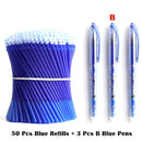 50+3 Pcs/Set 0.5mm Blue Black Ink Gel Pen Erasable Refill Rod Erasable Pen Washable Handle School Writing Stationery Gel Pens