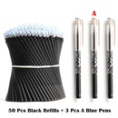 50+3 Pcs/Set 0.5mm Blue Black Ink Gel Pen Erasable Refill Rod Erasable Pen Washable Handle School Writing Stationery Gel Pens