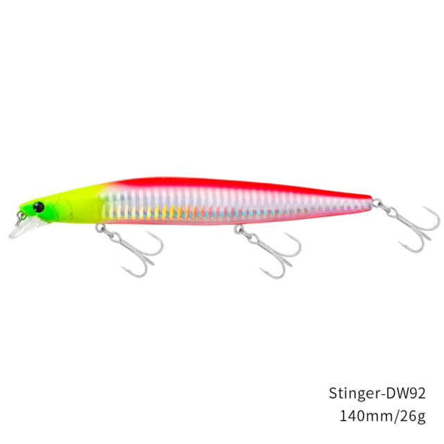 TSURINOYA Top Fishing Lure Sinking Minnow 140S DW92 140mm 26g Saltwater Black Bass Pike Long Casting Hard Baits Tungsten Weight