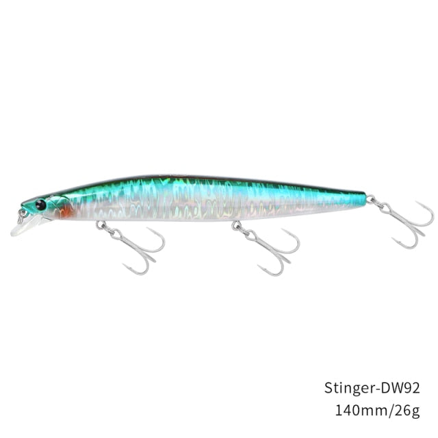 TSURINOYA Top Fishing Lure Sinking Minnow 140S DW92 140mm 26g Saltwater Black Bass Pike Long Casting Hard Baits Tungsten Weight
