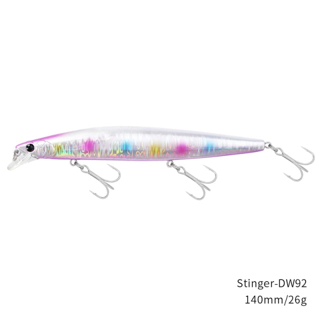 TSURINOYA Top Fishing Lure Sinking Minnow 140S DW92 140mm 26g Saltwater Black Bass Pike Long Casting Hard Baits Tungsten Weight