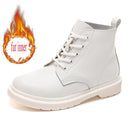 Soft Split Leather Women White Ankle Boots Motorcycle Boots Female Autumn Winter Shoes Woman Punk Motorcycle Boots Spring Winter