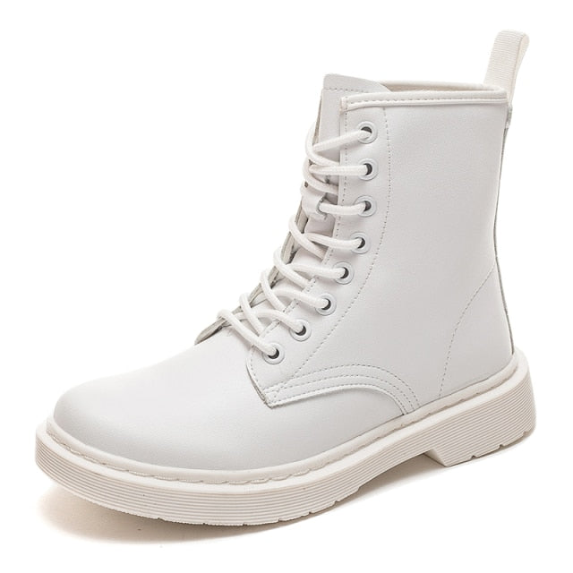 Soft Split Leather Women White Ankle Boots Motorcycle Boots Female Autumn Winter Shoes Woman Punk Motorcycle Boots Spring Winter