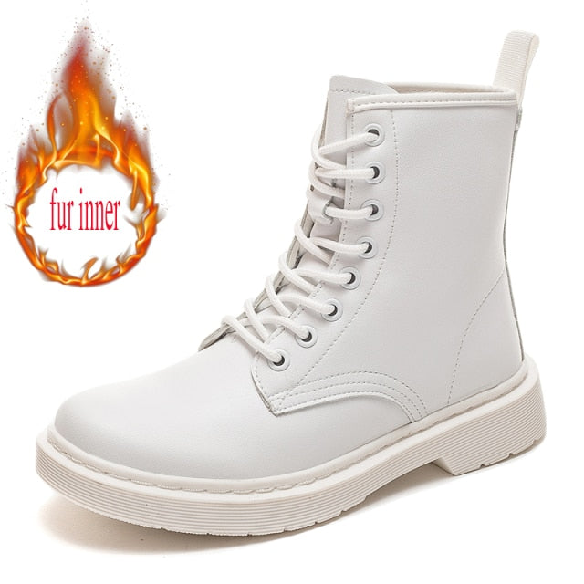 Soft Split Leather Women White Ankle Boots Motorcycle Boots Female Autumn Winter Shoes Woman Punk Motorcycle Boots Spring Winter