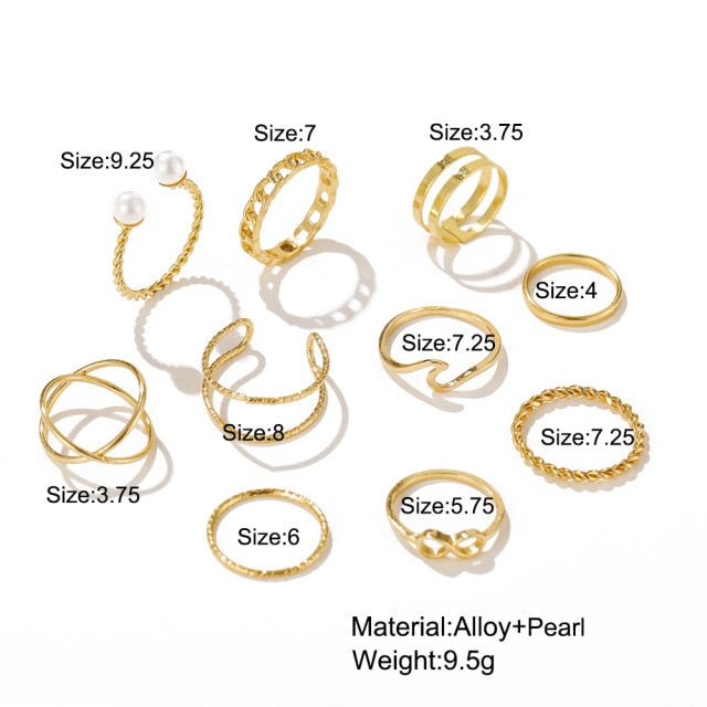 10pcs Punk Gold Wide Chain Rings Set For Women Girls Fashion Irregular Finger Thin Rings Gift 2021 Female Knuckle Jewelry Party