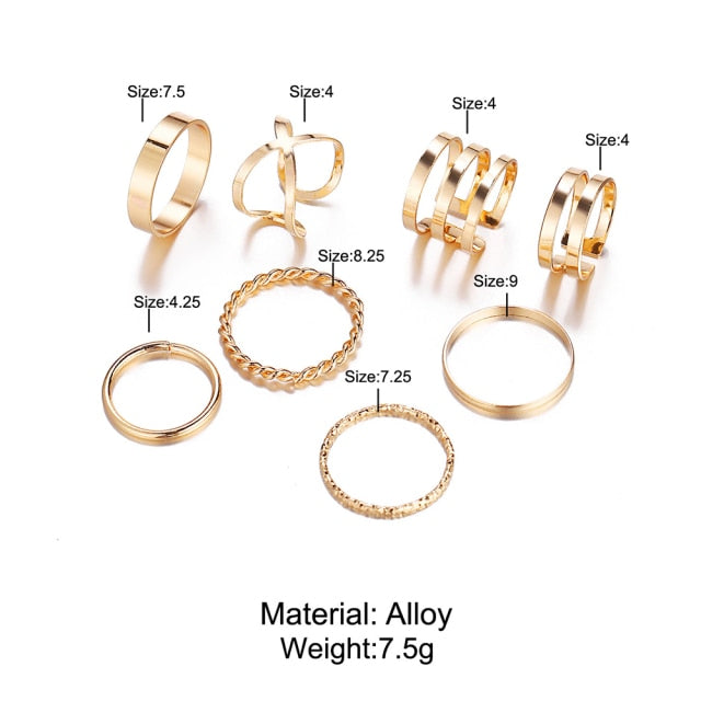 10pcs Punk Gold Wide Chain Rings Set For Women Girls Fashion Irregular Finger Thin Rings Gift 2021 Female Knuckle Jewelry Party