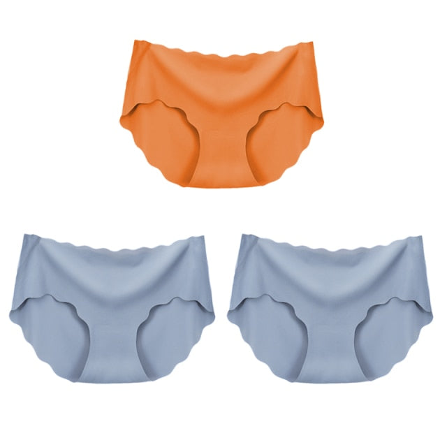 3Pcs/Set Seamless Underwear Silk Women Solid Panties Lingerie Invisible Intimates Sexy Comfortable Female Underpants Briefs