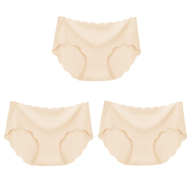 3Pcs/Set Seamless Underwear Silk Women Solid Panties Lingerie Invisible Intimates Sexy Comfortable Female Underpants Briefs