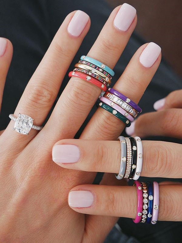 10 Colors Simple Style Enamel Ring Paved With Shiny Cubic Zircon Stone Fashion Wed Engage Ring For Women