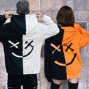 Men's Hoodie Sweatshirts Fashion Happy Smile Print Patchwork Hooded Sweatshirts Men Woman Hip Hop Pullovers Couple Streetwear