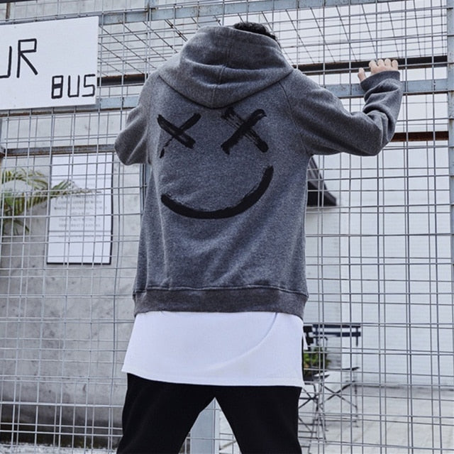 Men's Hoodie Sweatshirts Fashion Happy Smile Print Patchwork Hooded Sweatshirts Men Woman Hip Hop Pullovers Couple Streetwear