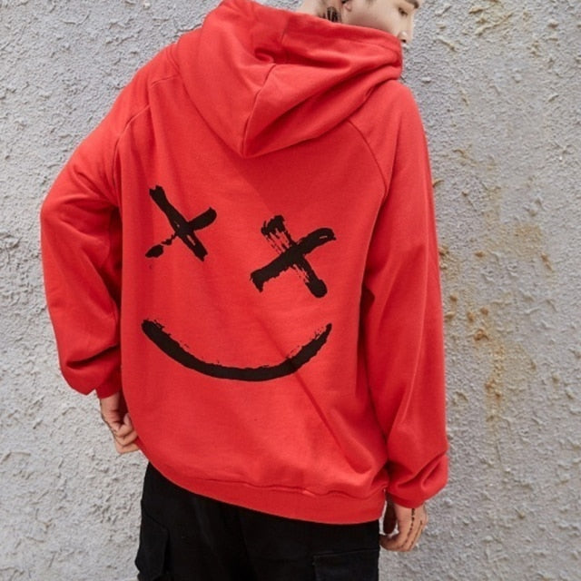 Men's Hoodie Sweatshirts Fashion Happy Smile Print Patchwork Hooded Sweatshirts Men Woman Hip Hop Pullovers Couple Streetwear