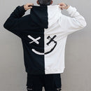 Men's Hoodie Sweatshirts Fashion Happy Smile Print Patchwork Hooded Sweatshirts Men Woman Hip Hop Pullovers Couple Streetwear