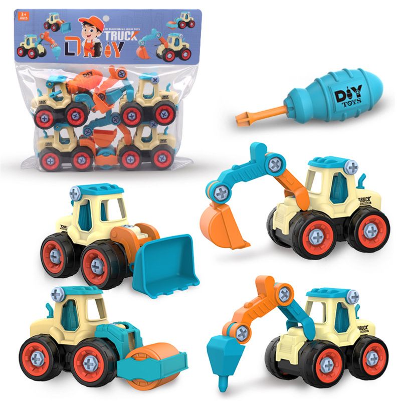 4pcs/2pcs/1pc Construction Toy Engineering Car Fire truck Screw Build and Take Apart Great for Kids Boys, Educational Toy DIY