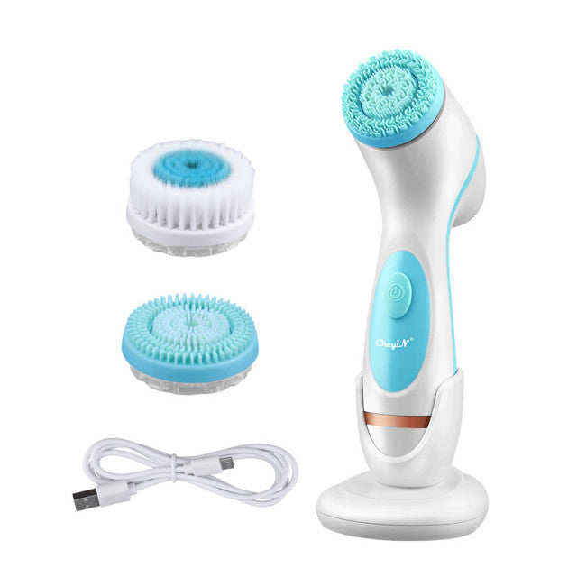 3 In 1 Electric Facial Cleansing Brush Silicone Rotating Face Brush Deep Cleaning Skin Exfoliation Waterproof Facial Massager 50
