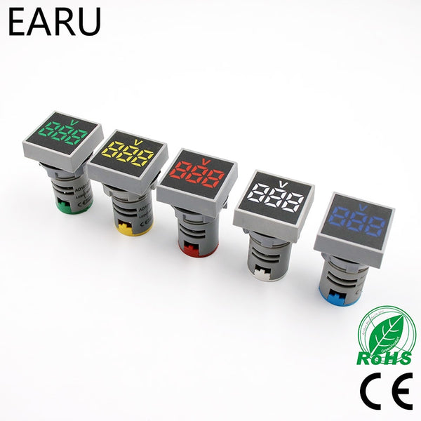 1pc Mini New 22MM AC 20-500V Voltmeter Square Panel LED Digital Voltage Meter Indicator Light Tester Red Blue Yellow Green White