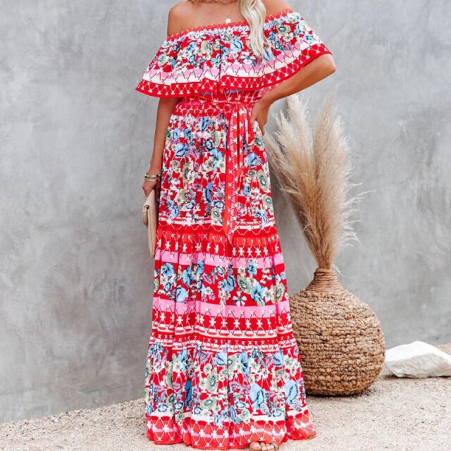 Summer Women's Dress 2021 White Floral Dress Off The Shoulder Long Dress Female Streetwear Casual Elegant Party Dresses Ladies