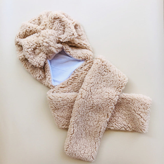 Baby Cotton Hat  Autumn Winter Children's Scarf Hat Sets  Bowknot Ear Baby Girl Boy Warm Beanies