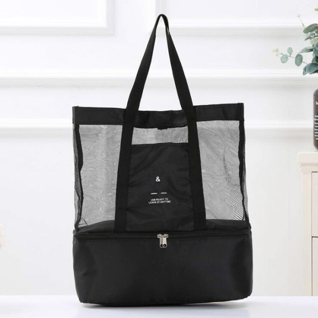 High Capacity Women Mesh Transparent Bag Double-layer Heat Preservation Large Picnic Beach Bags Tote Office Lunch Snacks Bag