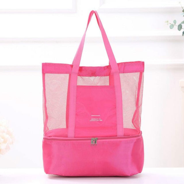 High Capacity Women Mesh Transparent Bag Double-layer Heat Preservation Large Picnic Beach Bags Tote Office Lunch Snacks Bag