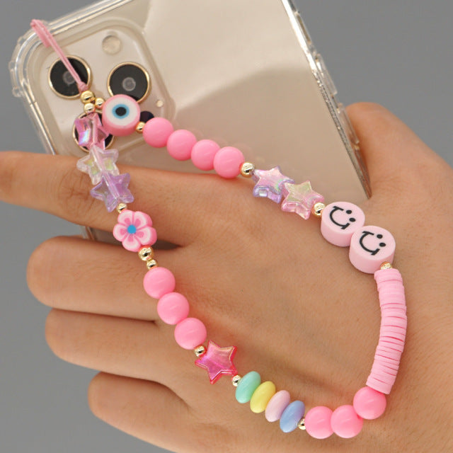 2021 Trendy Mobile Strap Phone Charm Pearl Soft Pottery Beaded Phone Chain LOVE Letter Jewelry For Women Anti-Lost Lanyard Gift
