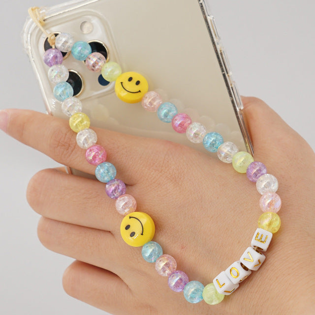 2021 Trendy Mobile Strap Phone Charm Pearl Soft Pottery Beaded Phone Chain LOVE Letter Jewelry For Women Anti-Lost Lanyard Gift