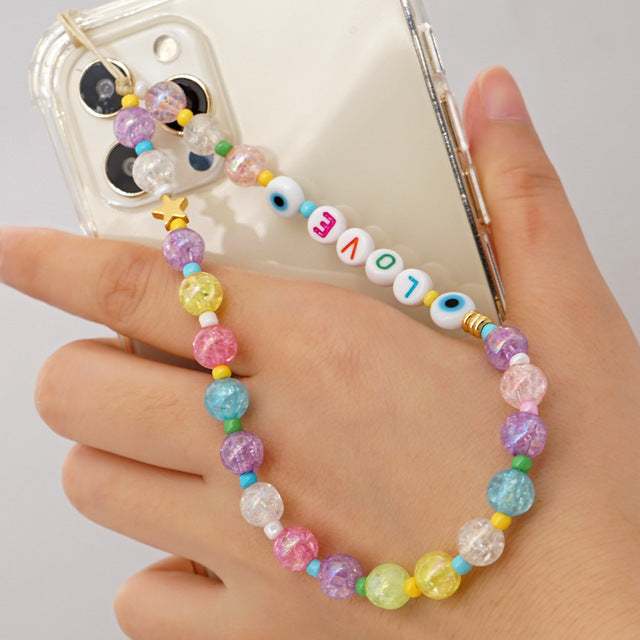 2021 Trendy Mobile Strap Phone Charm Pearl Soft Pottery Beaded Phone Chain LOVE Letter Jewelry For Women Anti-Lost Lanyard Gift