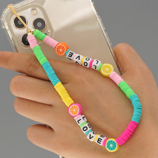 2021 Trendy Mobile Strap Phone Charm Pearl Soft Pottery Beaded Phone Chain LOVE Letter Jewelry For Women Anti-Lost Lanyard Gift