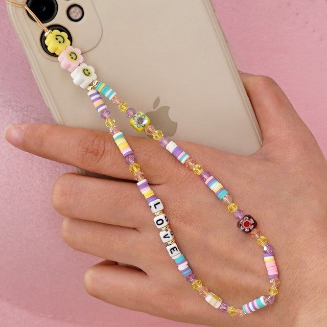 2021 Trendy Mobile Strap Phone Charm Pearl Soft Pottery Beaded Phone Chain LOVE Letter Jewelry For Women Anti-Lost Lanyard Gift
