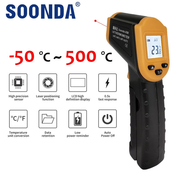 500C Digital Non-Contact Infrared Thermometer Laser Pyrometer For Boiler Home Oven Confectionery Bath Water BBQ Temperature Mete
