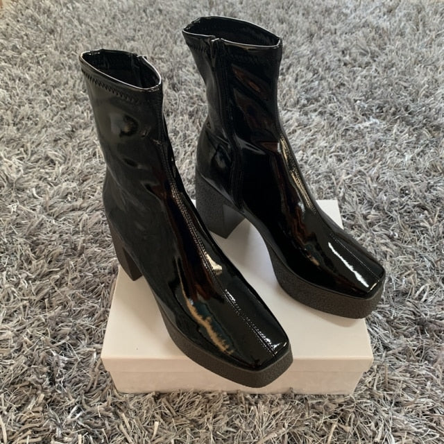 2021 NEW brand women autumn winter warm boots sexy high heels platform black brown zipper shoes woman ankle boots big size 35-42