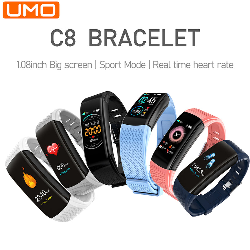UMO C8 Smart Bracelet 1.08'' Large Screen Men Women Smartwatch Fitness Tracker IP67 Waterproof SmartBand for Android IOS Phone