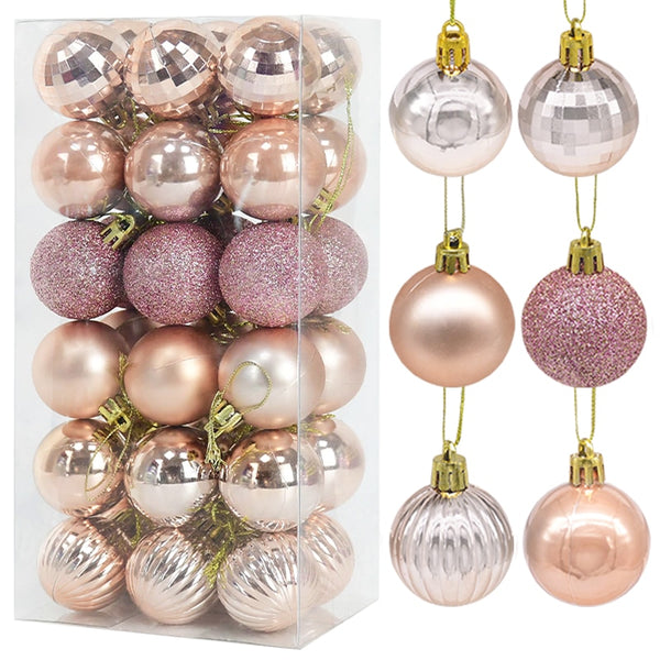 36Pcs Rose Gold Plastic Christmas Balls Ornament 4cm Hang Pendant Ball Indoor New Year Xmas Tree Decor Home Christmas Decoration