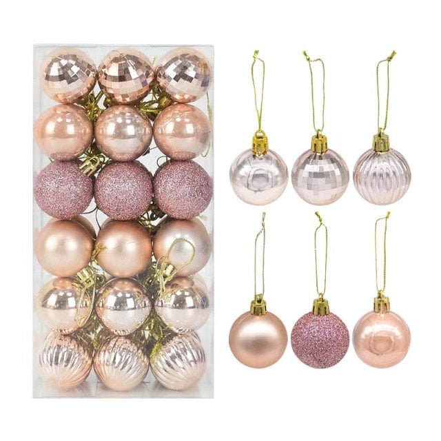 36Pcs Rose Gold Plastic Christmas Balls Ornament 4cm Hang Pendant Ball Indoor New Year Xmas Tree Decor Home Christmas Decoration