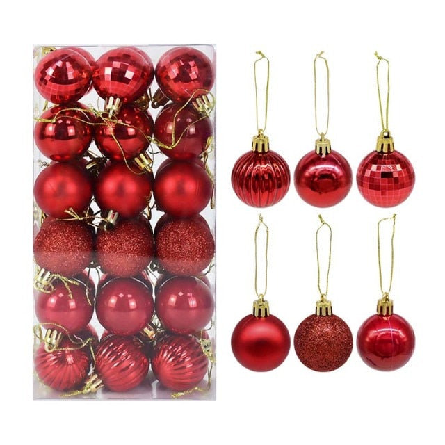 36Pcs Rose Gold Plastic Christmas Balls Ornament 4cm Hang Pendant Ball Indoor New Year Xmas Tree Decor Home Christmas Decoration