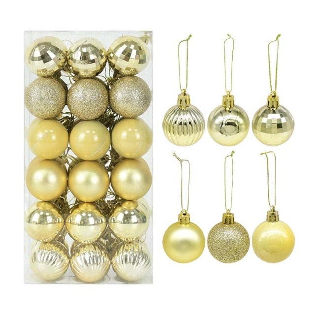 36Pcs Rose Gold Plastic Christmas Balls Ornament 4cm Hang Pendant Ball Indoor New Year Xmas Tree Decor Home Christmas Decoration