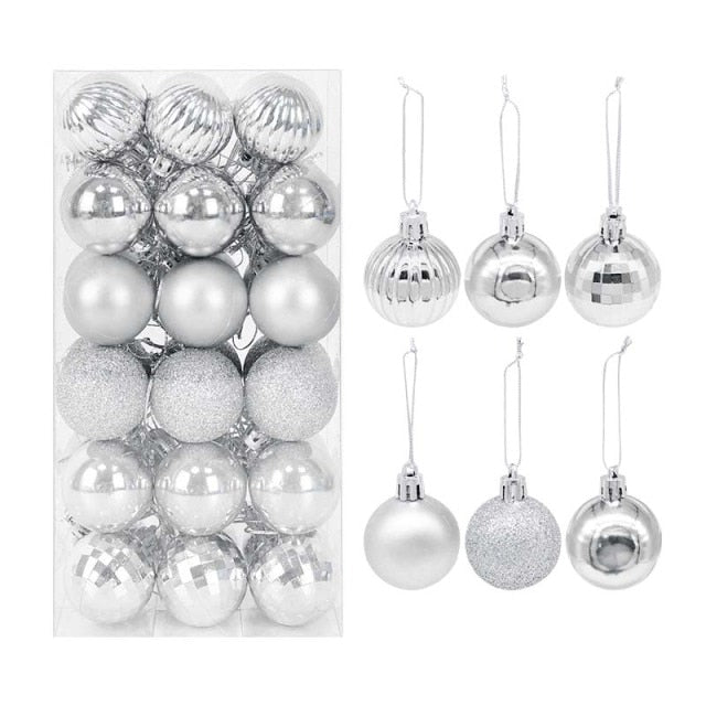 36Pcs Rose Gold Plastic Christmas Balls Ornament 4cm Hang Pendant Ball Indoor New Year Xmas Tree Decor Home Christmas Decoration