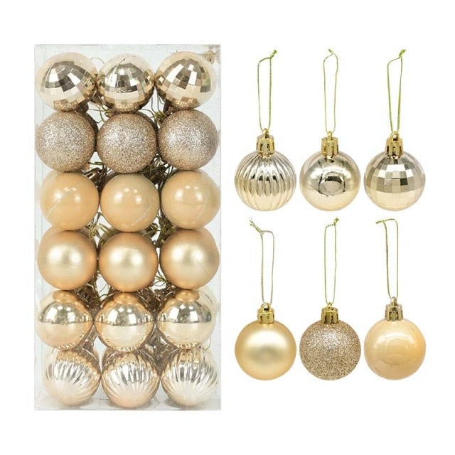 36Pcs Rose Gold Plastic Christmas Balls Ornament 4cm Hang Pendant Ball Indoor New Year Xmas Tree Decor Home Christmas Decoration