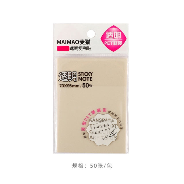 Transparent Sticky Note Pads Waterproof Self-Adhesive Memo Notepad School Office Supplies Stationery