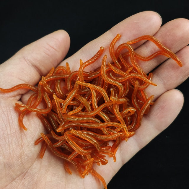 20PCS-100pcs Lifelike Red Worm Soft Lure Earthworm ice Winter Fishing Silicone Artificial Bait Fishy Shrimp Additive Bass Carp