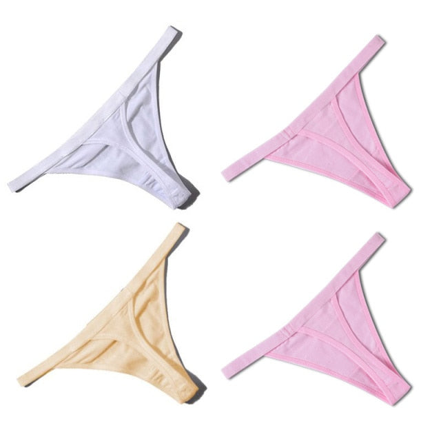 4 Pcs Sexy Women Cotton G String Thongs Low Waist Seamless Female Underpants Comfortable Ladies Underwear Lingerie