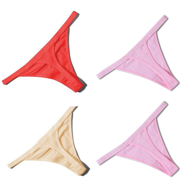 4 Pcs Sexy Women Cotton G String Thongs Low Waist Seamless Female Underpants Comfortable Ladies Underwear Lingerie
