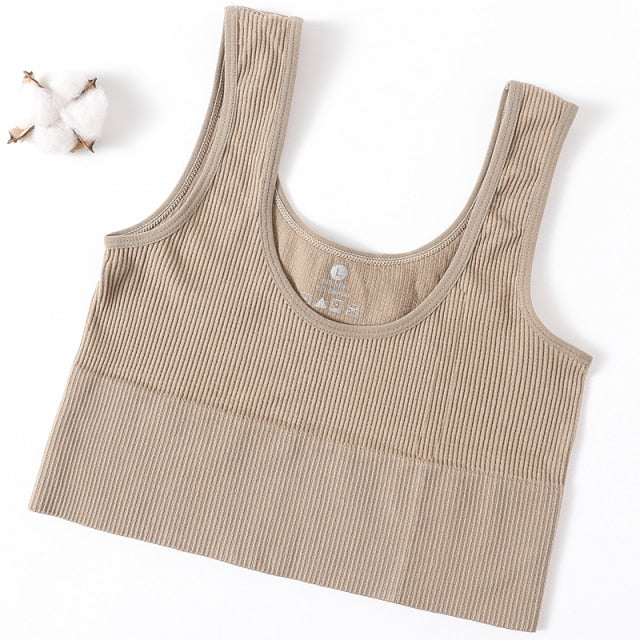 Women Tops Summer Tank Top Female Crop Tops Cami Seamless Underwear Scoop Neck Ribbed Basic Tee Sexy Lingerie U Back Camisole