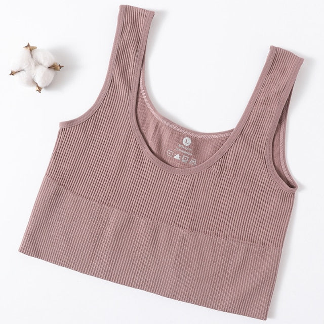 Women Tops Summer Tank Top Female Crop Tops Cami Seamless Underwear Scoop Neck Ribbed Basic Tee Sexy Lingerie U Back Camisole