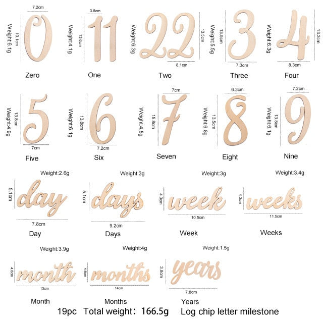 20pcs/lot Baby Milestone Number Monthly Memorial Cards Newborn Baby Wooden Engraved Age Photography Accessories Birthing Gift
