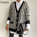Sampic Loose Patchwork Knitwear Winter 2021 Women Cardigans Tops Oversized Long Sleeve Y2K V Neck Sweater Casual Fashion Tops