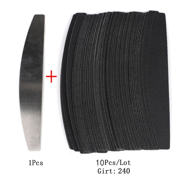 10pcs Black/Grey Removable SandPaper Nail File With Stainless Steel Handle Metal Replacement Nail Buffer 100/180 For Manicure