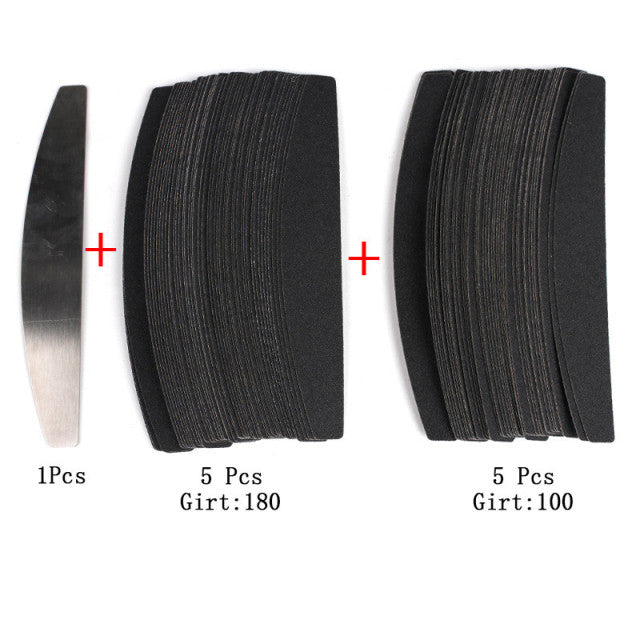 10pcs Black/Grey Removable SandPaper Nail File With Stainless Steel Handle Metal Replacement Nail Buffer 100/180 For Manicure