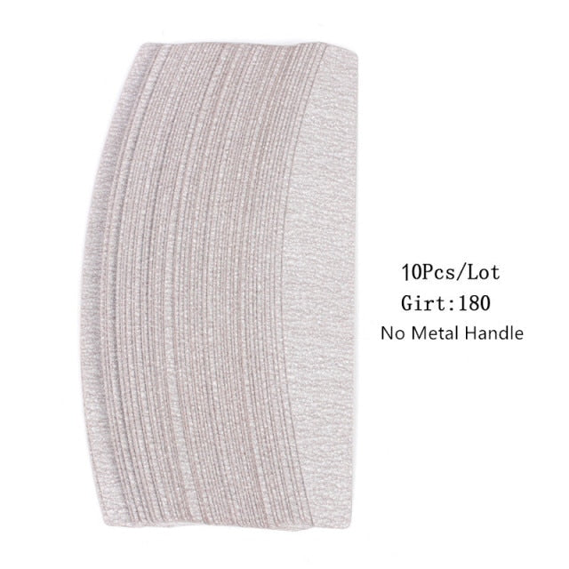 10pcs Black/Grey Removable SandPaper Nail File With Stainless Steel Handle Metal Replacement Nail Buffer 100/180 For Manicure