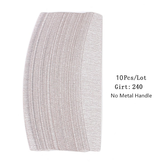 10pcs Black/Grey Removable SandPaper Nail File With Stainless Steel Handle Metal Replacement Nail Buffer 100/180 For Manicure